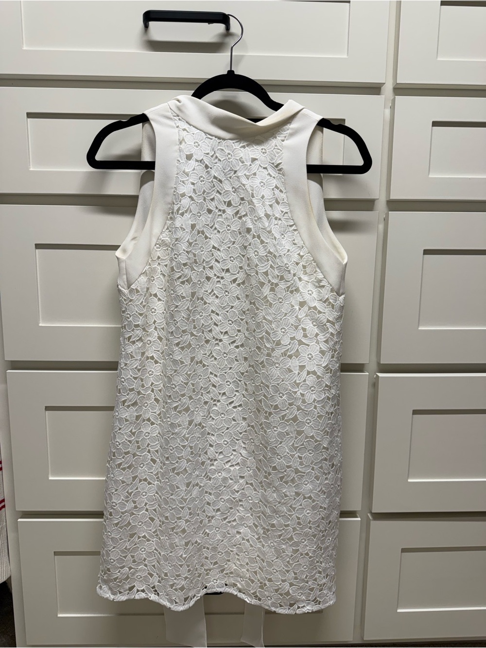 White Floral Lace Sleeveless Dress with Bow